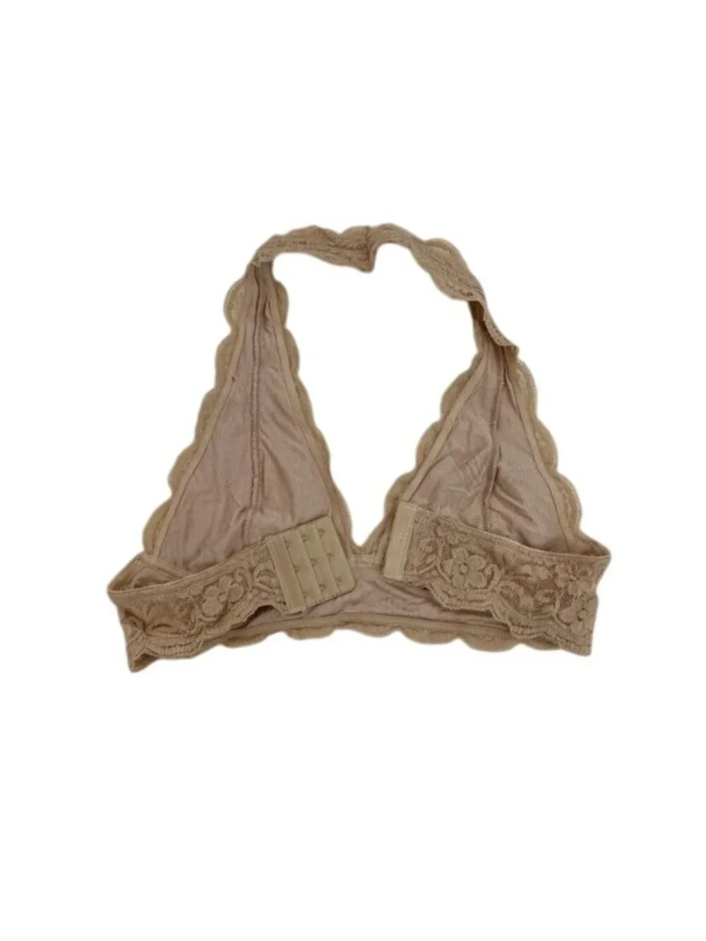 Anemone Beige Lace Halter Bralette L/XL Soft Stretchy Floral Scalloped Design
